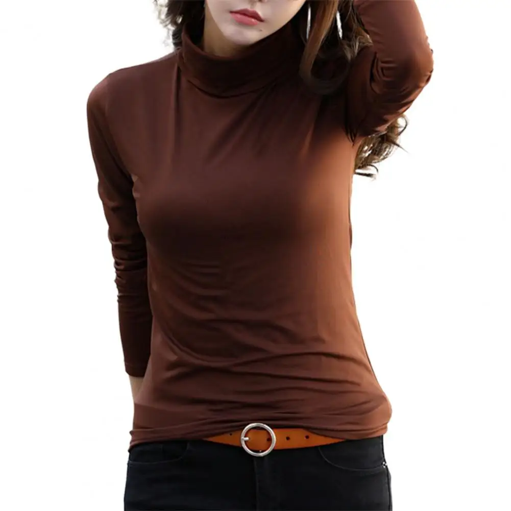 Blusa térmica de cuello alto para mujer, Jersey ajustado de felpa, Color liso, para otoño, 2024