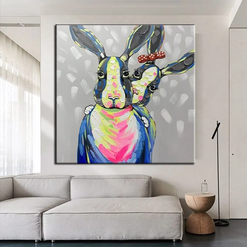 

Two Rabbits Cool Abstract Oil Painting 100% Hand-Painted Wall Art Home Decor Pictures Modern Oil Painting On Canvas No Framed