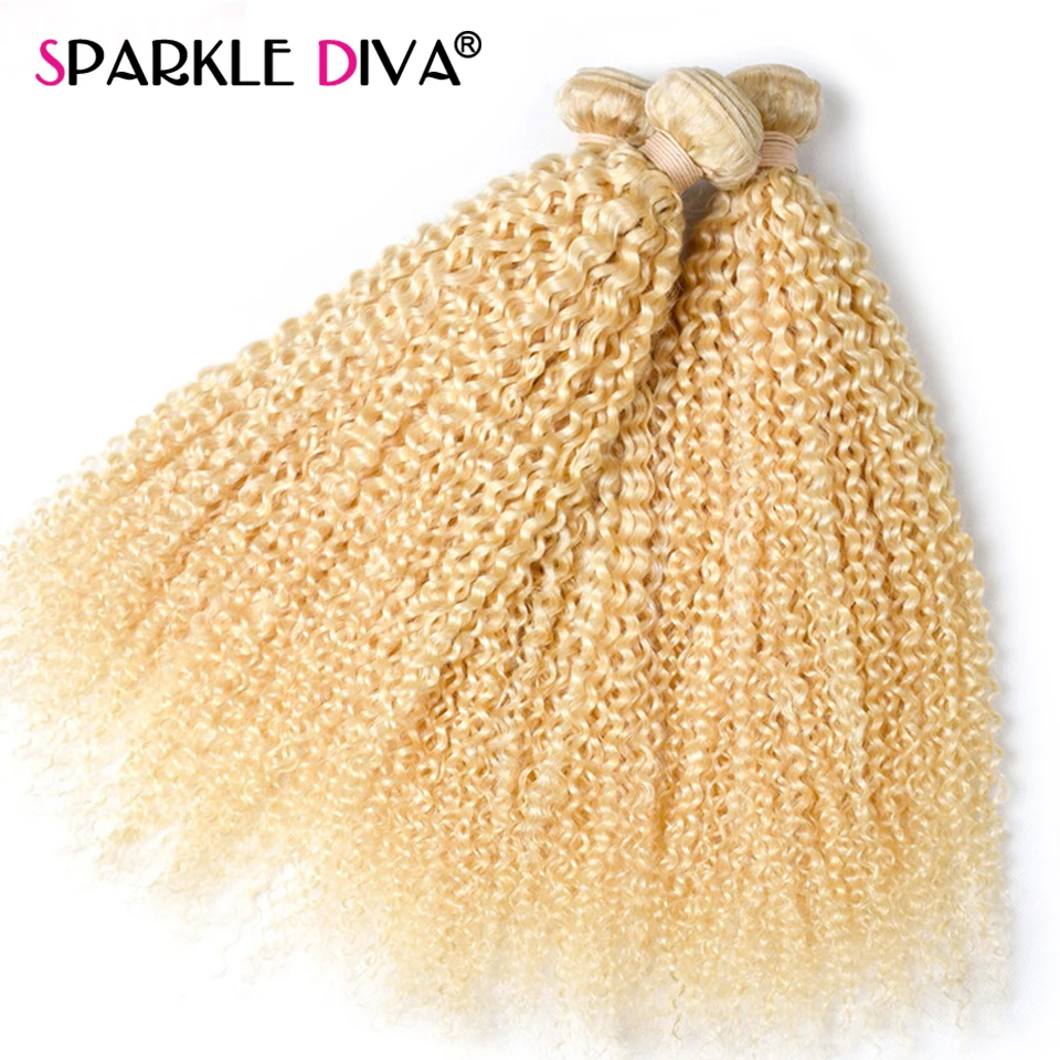 Bundles de cheveux humains Kinky Curly Weaves, Honey Blonde Bundles, Malaysia Remy Hair, Extensions 8-40 ", 613 Blonde, Richesse