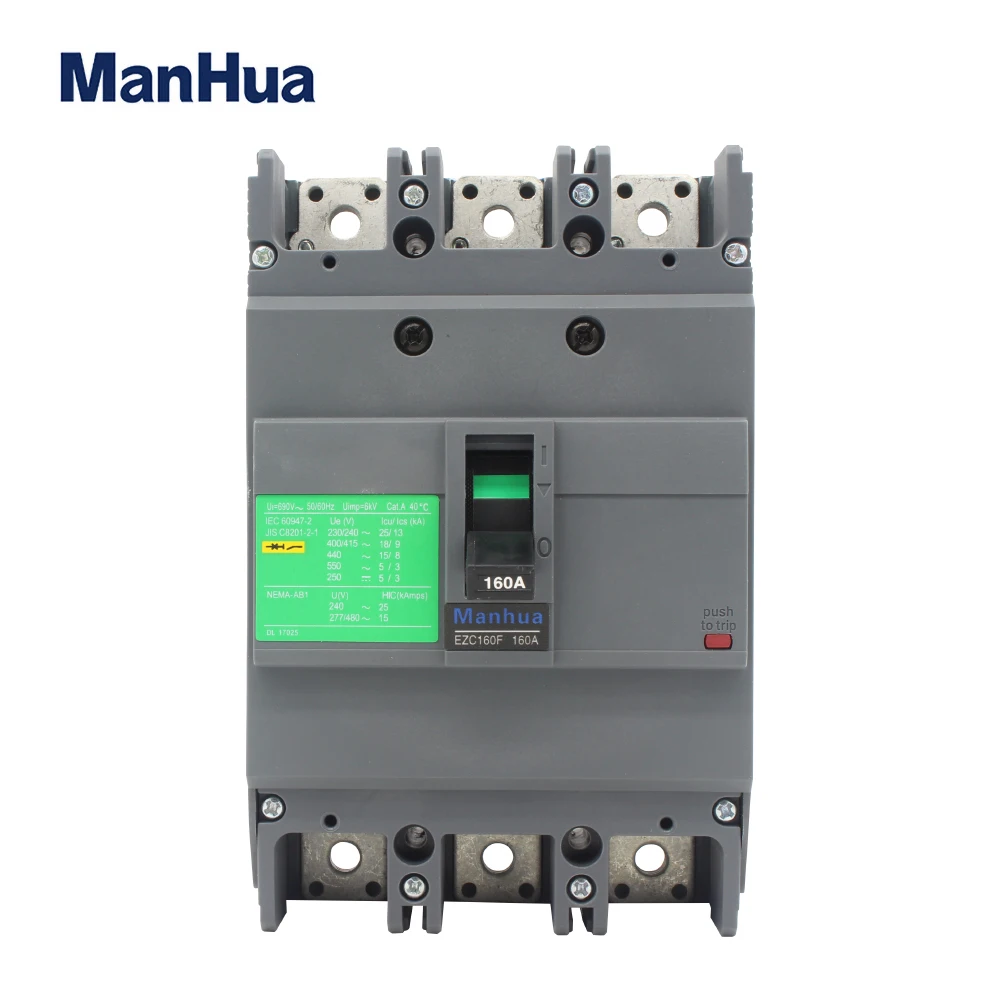 ManHua EZC-160F 160A Overload and Short-circuit Protection Fire Retardant 3P breaking capacity Molded Case Circuit Breaker