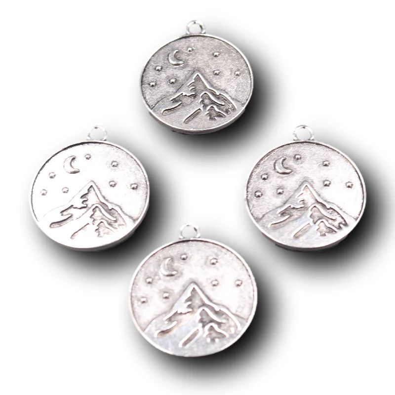 10pcs Silver Plated Mountain & Night Sky Badge Pendant DIY Charms Camping Necklace Bracelet Jewelry Crafts Metal Accessories