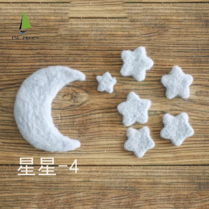 Newborn Photography Props Handmade Wool Felt Star Moon Diy Handmade Baby Jewelry Home Party Decor 5pcs/set