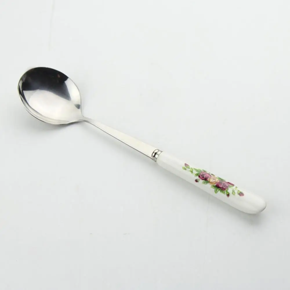 5 Pcs Rose Pattern Scoops Coffee Milk Spoon Mixing Soup Spoons Ceramic Handle Stainless Steel Spoon Kitchen Utensil Set ложка