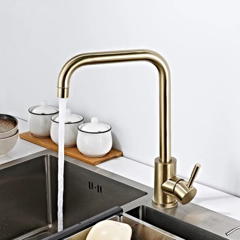 

Gold/Black Kitchen Faucet Brushed 304 Stainless Steel Kitchen Dish Washing Basin Sink 360 Rotate 7-shaped Faucet Mixing Tap