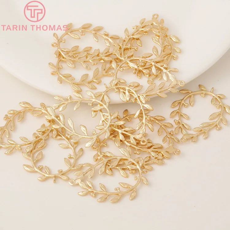 (827)6CPS 23x30MM 24K Gold Color Plated Brass Hollow Flower Vine Charms Pendants High Quality For DIY Jewelry Making