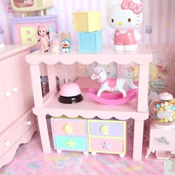 Lovely Pink Shelf Storage for Dolls Collection, Girls Cosmetic Display Container, Desktop Furniture Rack