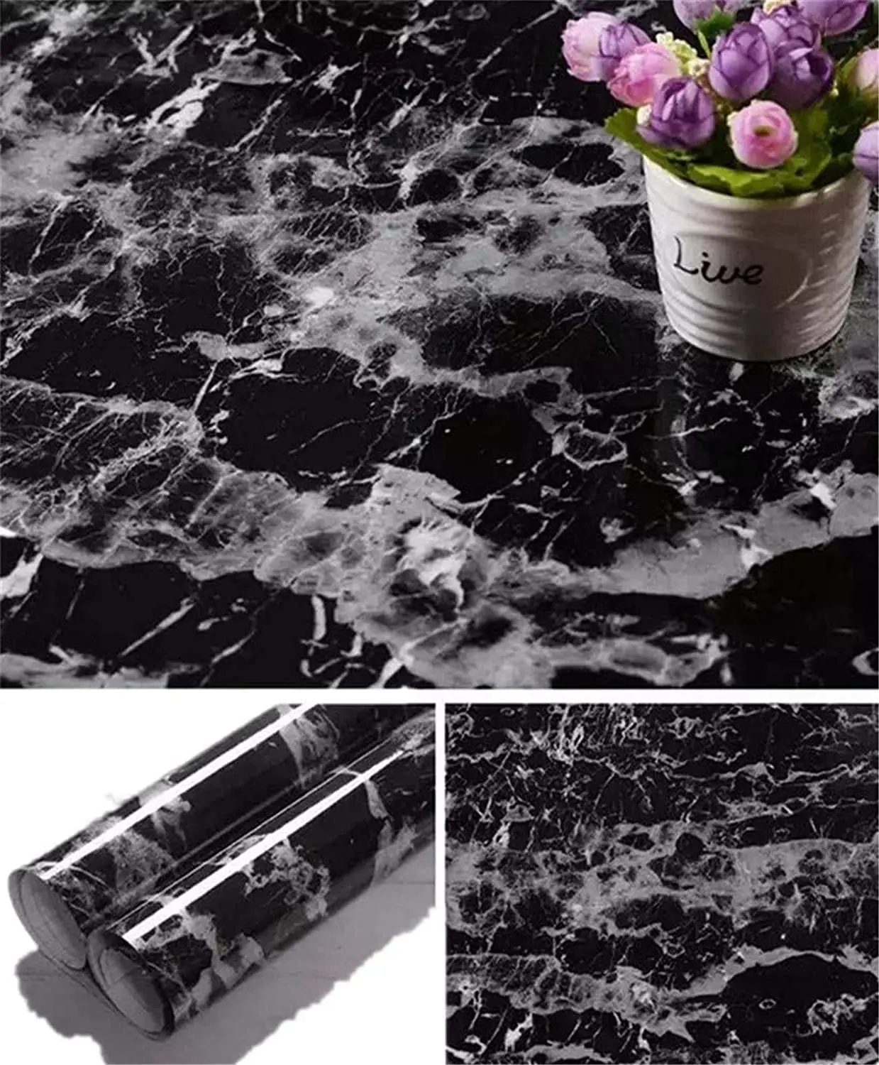 Black Wallpaper Black Peel and Stick Wallpaper Marble Counter Top Stick on Film Backsplash Self Adhesive Wallpaper Waterproof