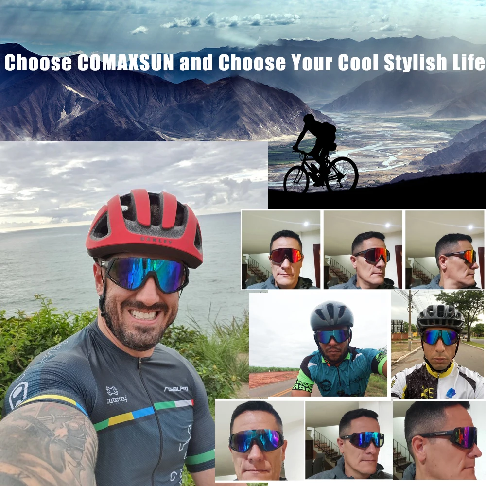 Comaxsun Polarized 3 Lens Cycling Glasses Road Bike Cycling Eyewear Cycling Sunglasses MTB Mountain Bicycle Cycling Goggles 822