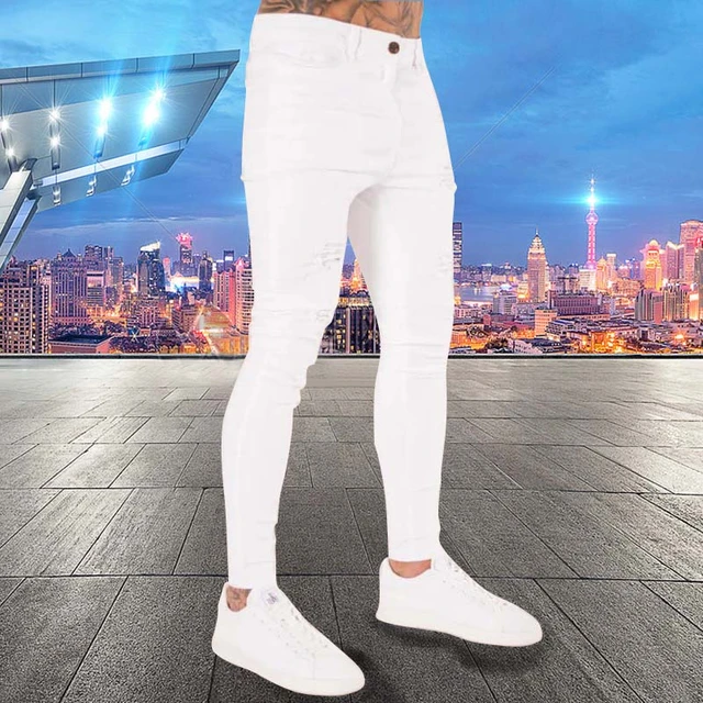 Mens white stretch fashion jeans