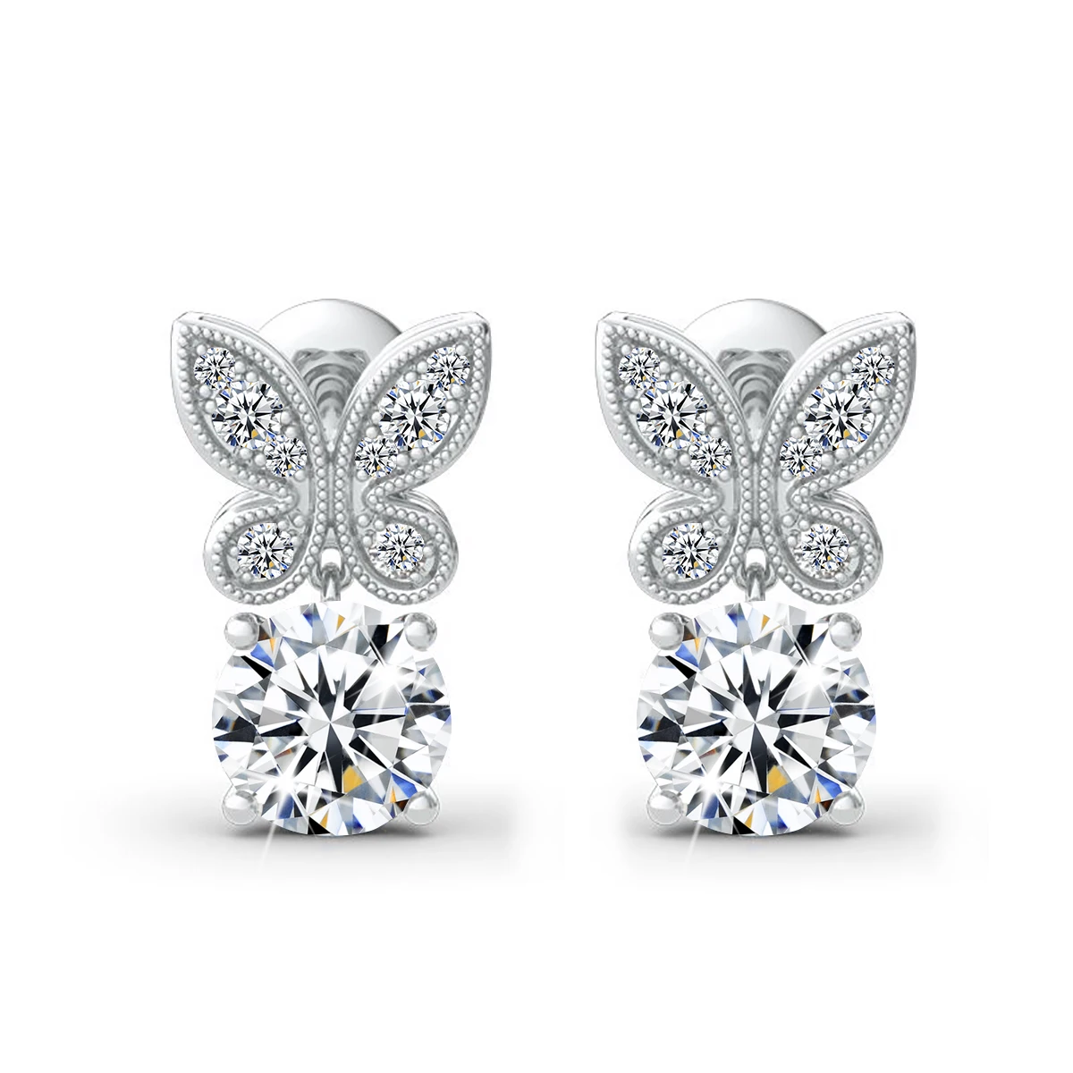 Szjinao D Color  VVS1 Moissanite Butterfly Earrings Round Cut Total 2.0ct Diamond Test Pass 18K Gold 925 Silver Jewelry Female