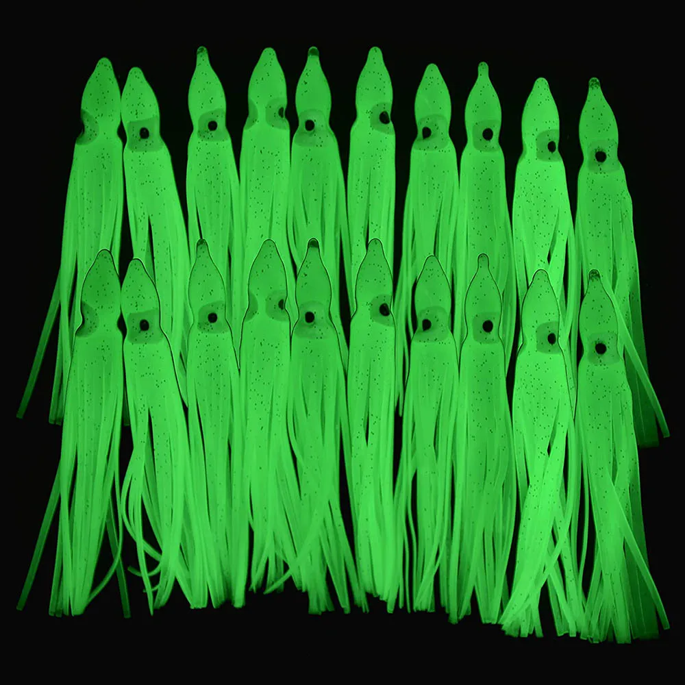 120Pcs Fluorescent Squid Skirts Jig Bait Luminous Octopus Lures Soft bait Saltwater Trolling Casting Fishing Lures 7cm 9cm 11cm