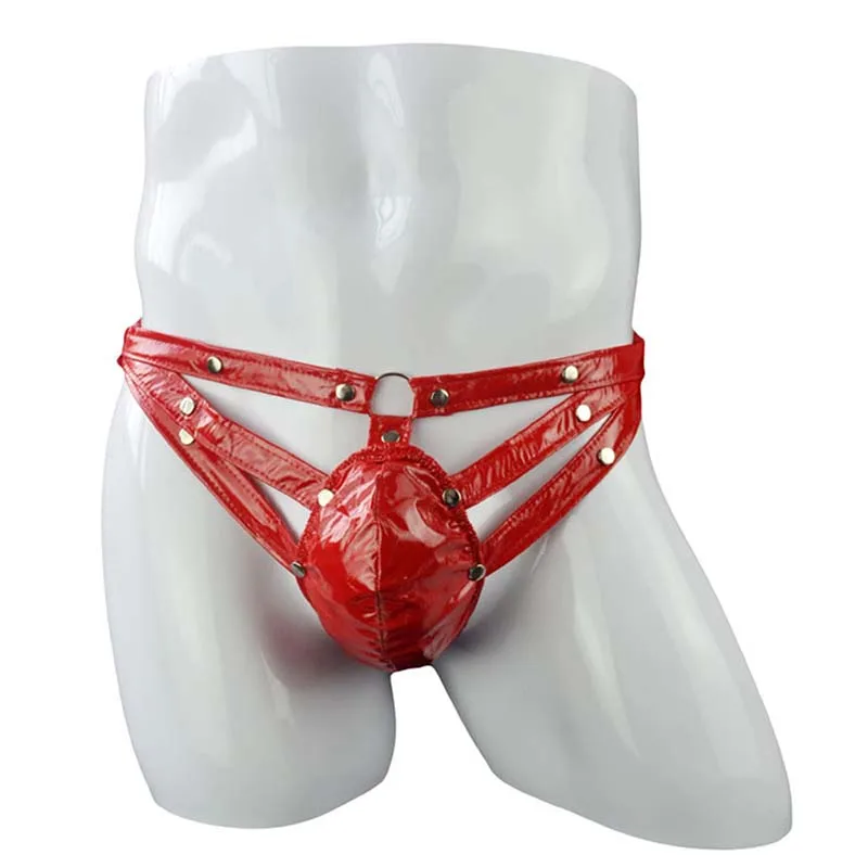 PU Leather Men Underwear Briefs Gay Underwear Penis Erotic Sexy Button Zipper Men Sissy Panties Mens Underpants Male Lingerie