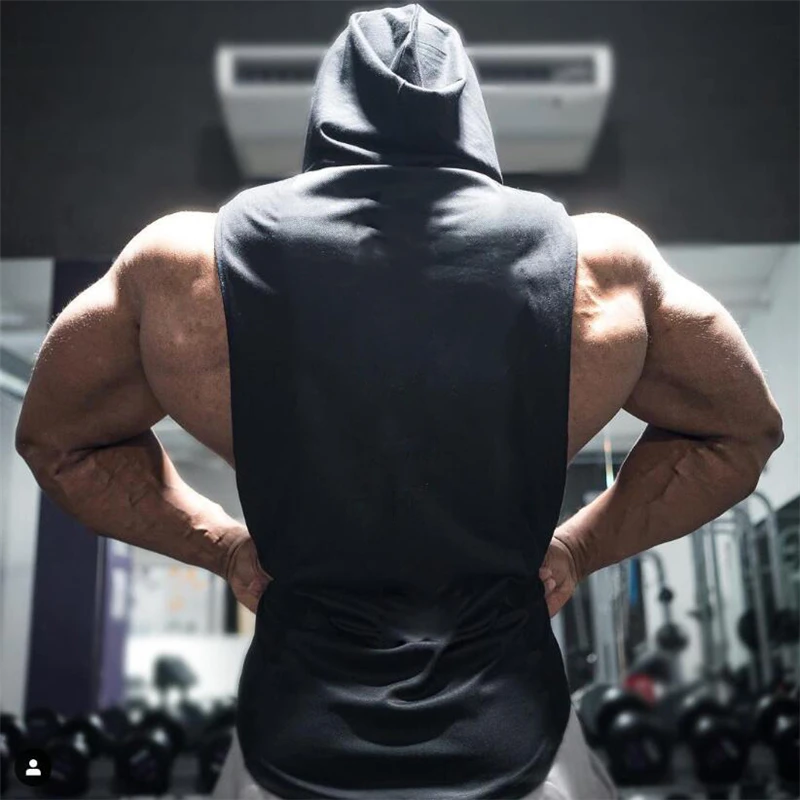 Gym Hooded Tank Top Men Summer Fitness Clothing Bodybuilding Hoody Vest Mens Sports Fashion Cotton Sleeveless T Shirts Plus Size