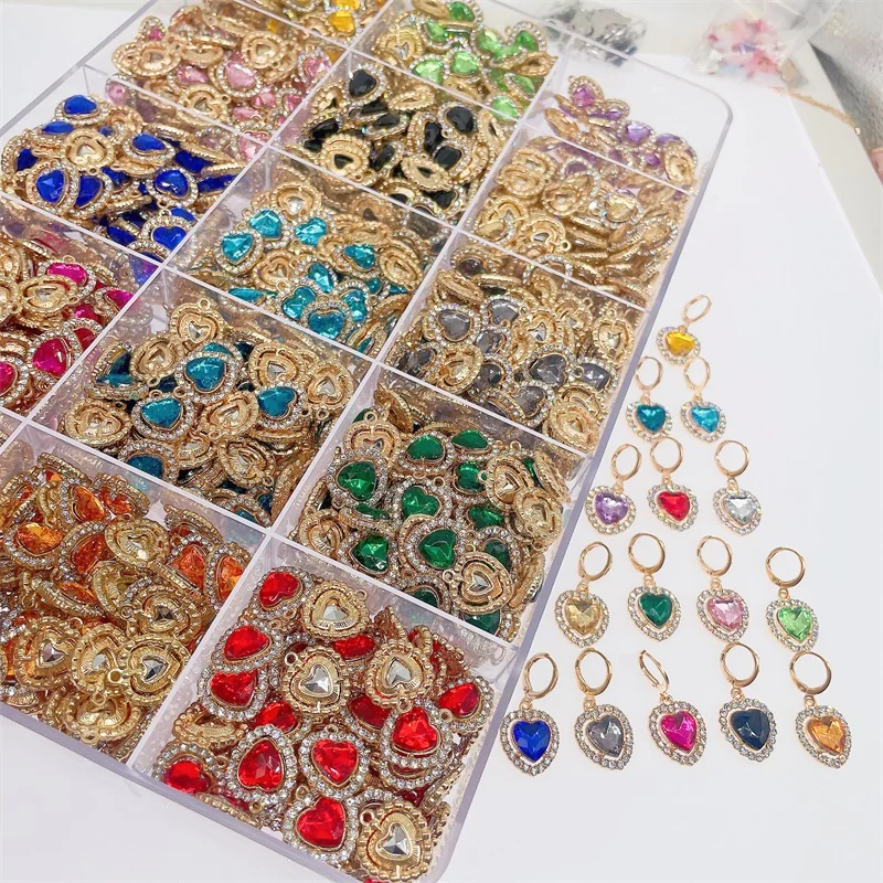 10Pcs/Lot 19x15mm 14 Color RRed Love Heart Charms for Jewelry Making Pendants Necklaces Cute Earrings DIY Handmade Accessories