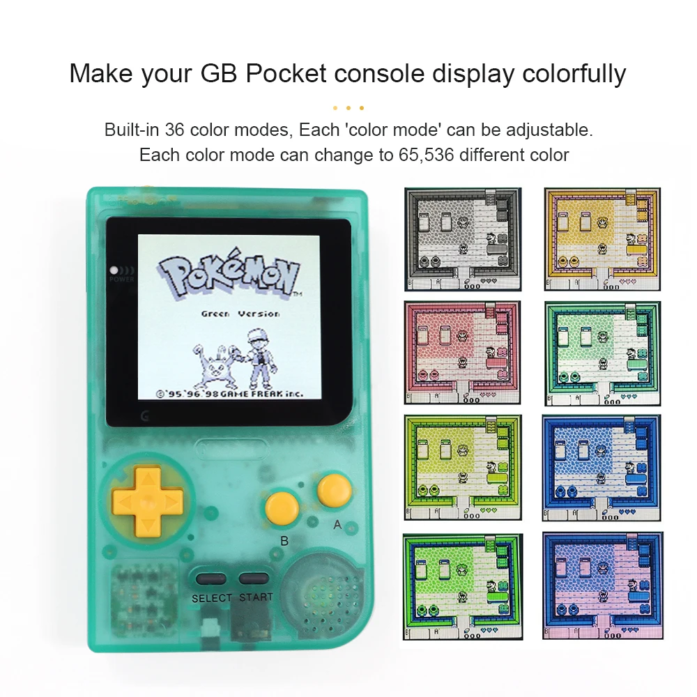 

Refurbished Larger display area For Game Boy Pocket GBP Console With Q5 OSD Menu Backlight LCD Kit-Nightlight Green Color