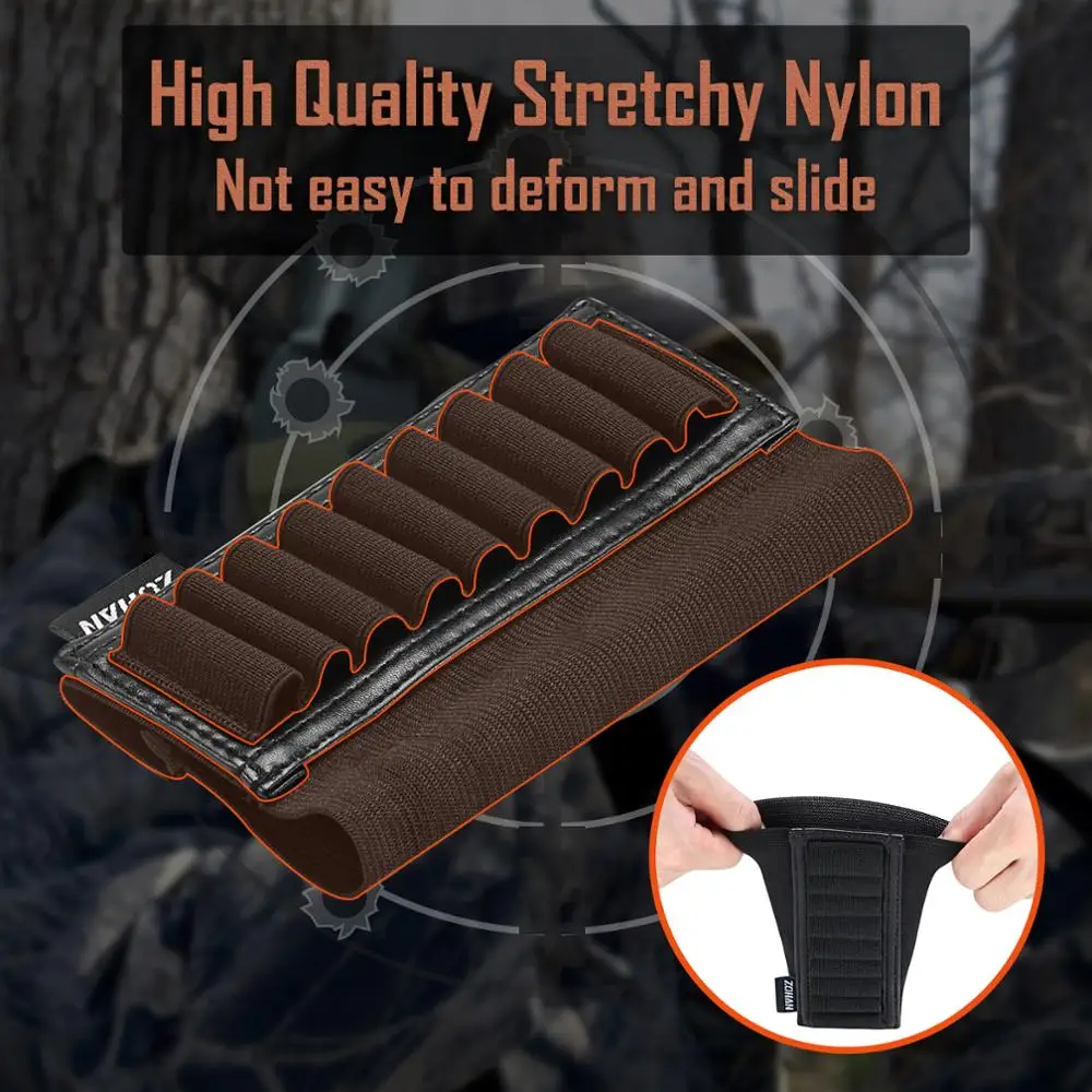 ZOHAN Tactical 9 Rounds Rifle Buttstock Shell Cartridge Shooting Gun Bullet Holder Ammo Shell Pouch for Hunting Accessorie