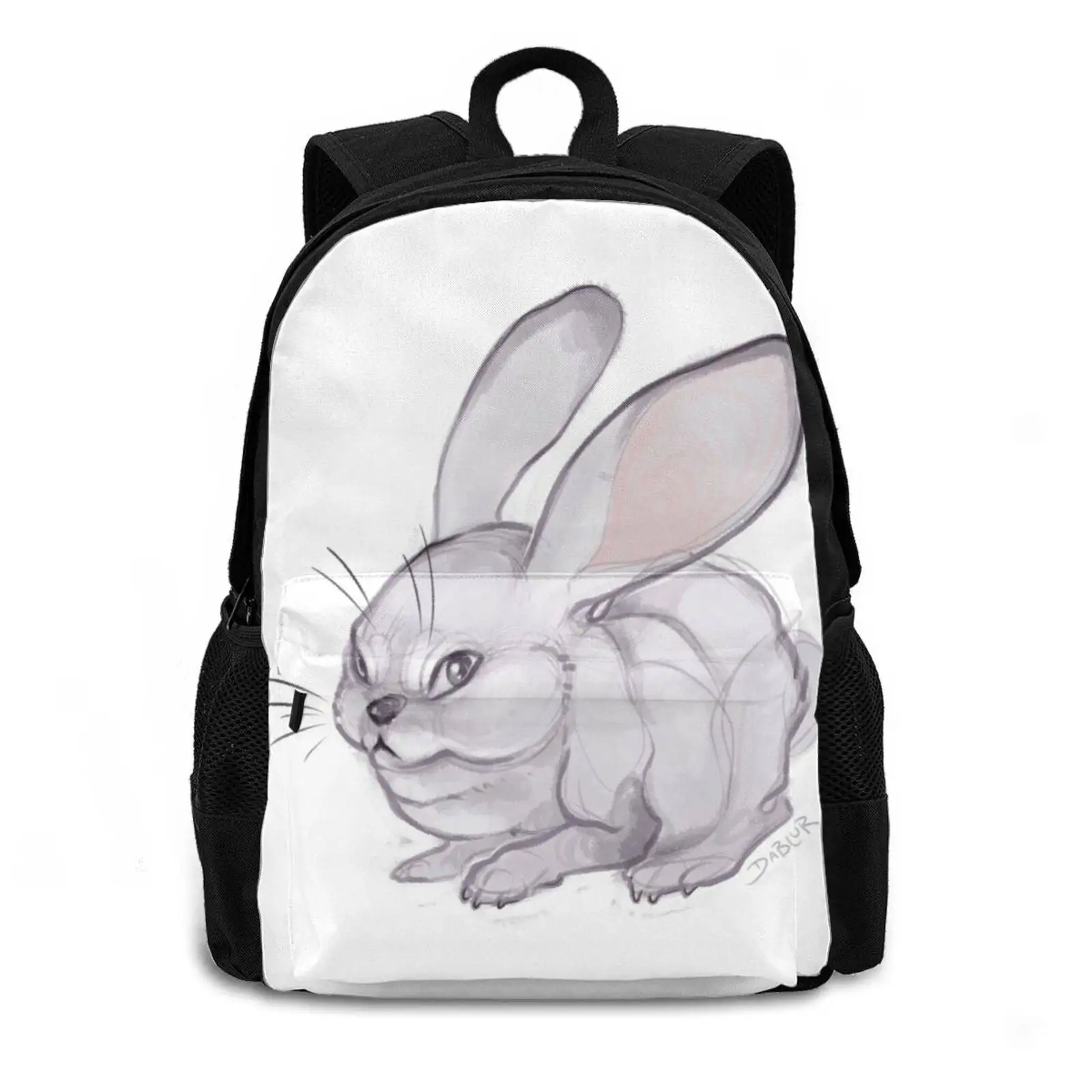 Grey Rabbit Hot Sale Schoolbag Backpack Fashion Bags Cute Fat Grey Gray Sketch Bunny Rabbit Inspired