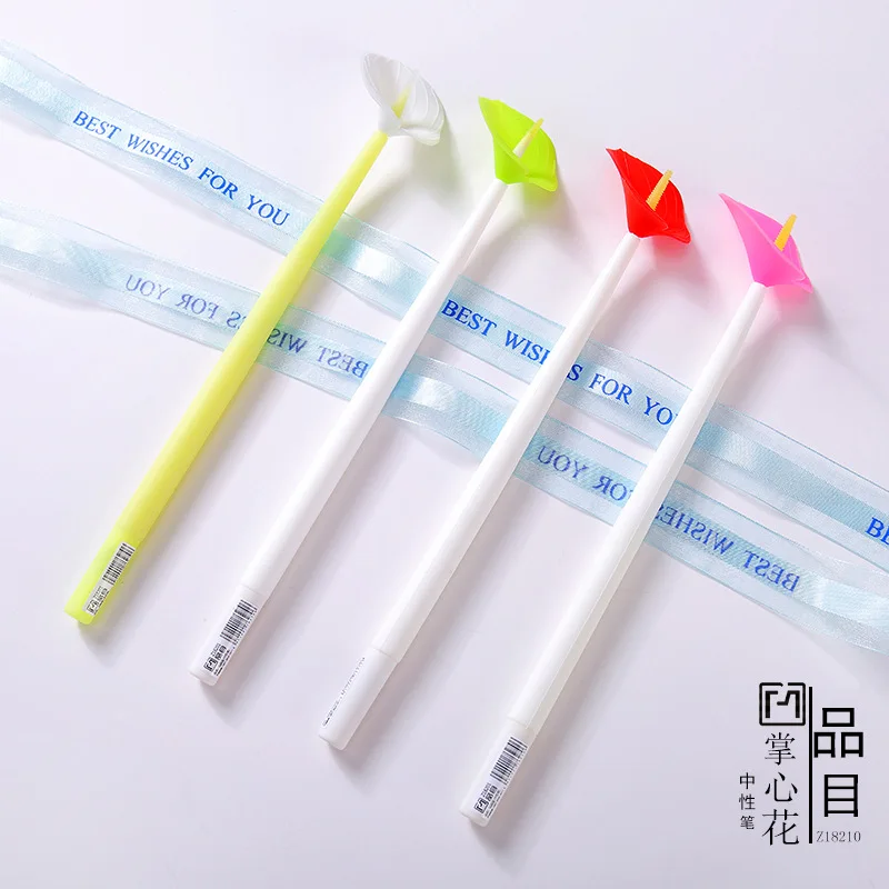 20Pcs Palm Bloem Vorm Neutrale Pen Student Briefpapier Kantoorbenodigdheden Zwarte Waterbasis Pen Siliconen Pen Houder