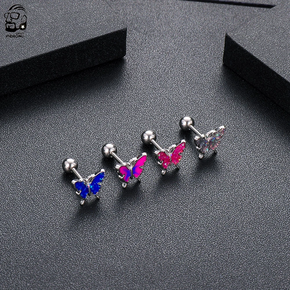 1/2 قطعة الملونة فراشة الأذن الزنمة ثقب الشفاه Labret التوصيل الجراحية الصلب Daith أقراط اللولب الثقب الغضروف دا Orelha