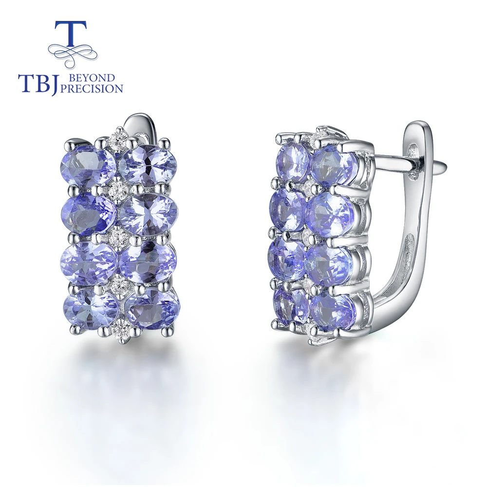 

Natural tanzanite clasp earrings 925 sterling silver Elegant classic design fine jewelry for women daily wear tbj promotion