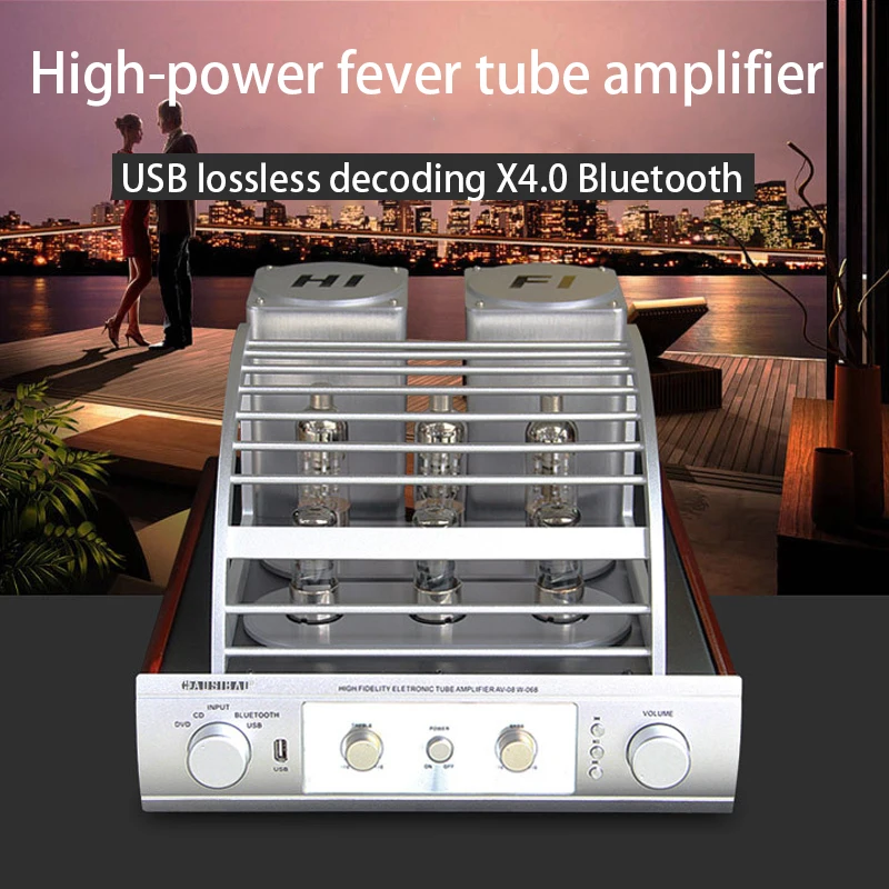 

220V AV08 200W*2 Tube Amplifier Bluetooth Lossless Fever Tube Amplifier HIFI High Power Fever Vacuum Tube Amplifier Desktop