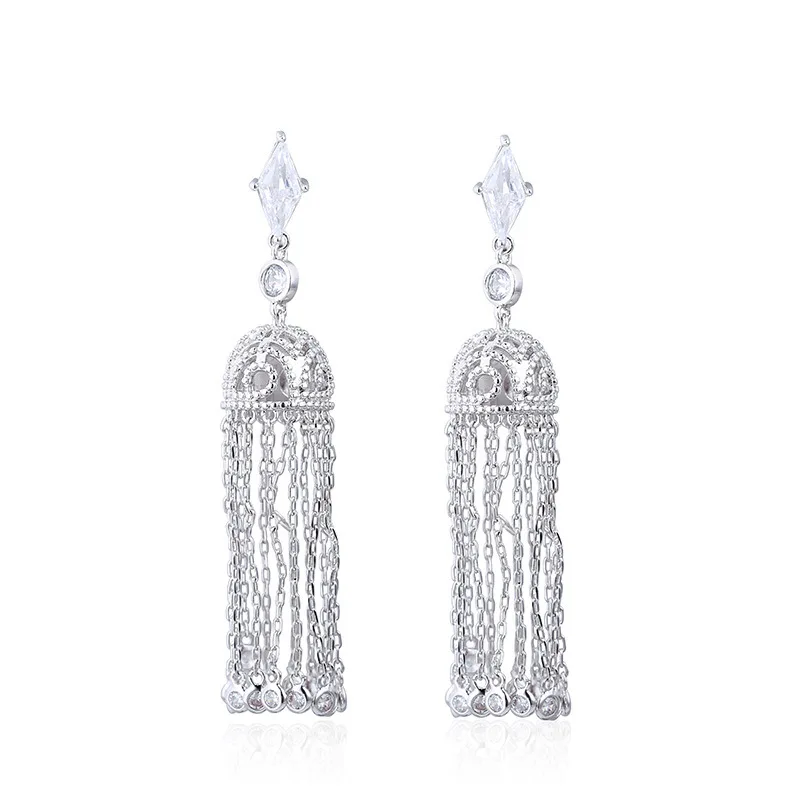 

High grade Tassel Earrings Zircon Earrings half crown copper micro inlaid Zircon Earrings wedding banquet women jewelry