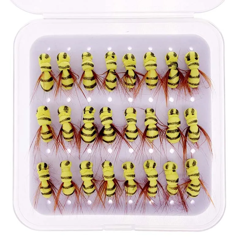 5/10/25Pcs/Box Yellow Simulation Bee Dry Fly Floating Foam Flies Trout Bass Perch Fly Fishing Flies Lures Size #10