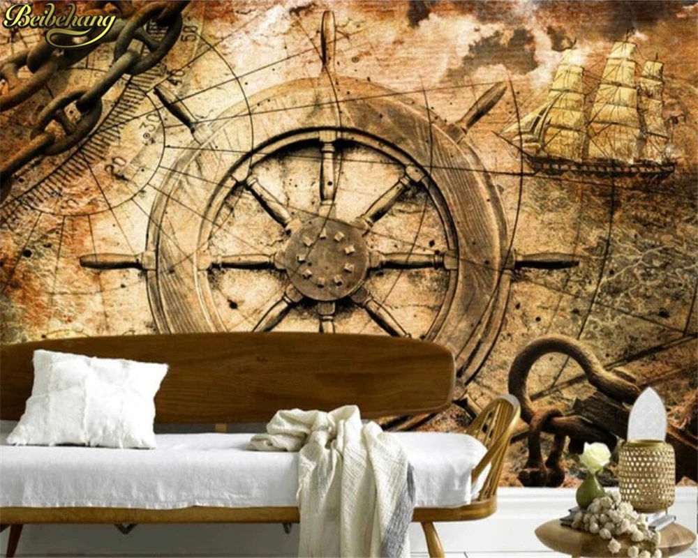 beibehang Custom wall paper mural retro European nautical era sailing compass TV background wall papel de parede 3d wallpaper