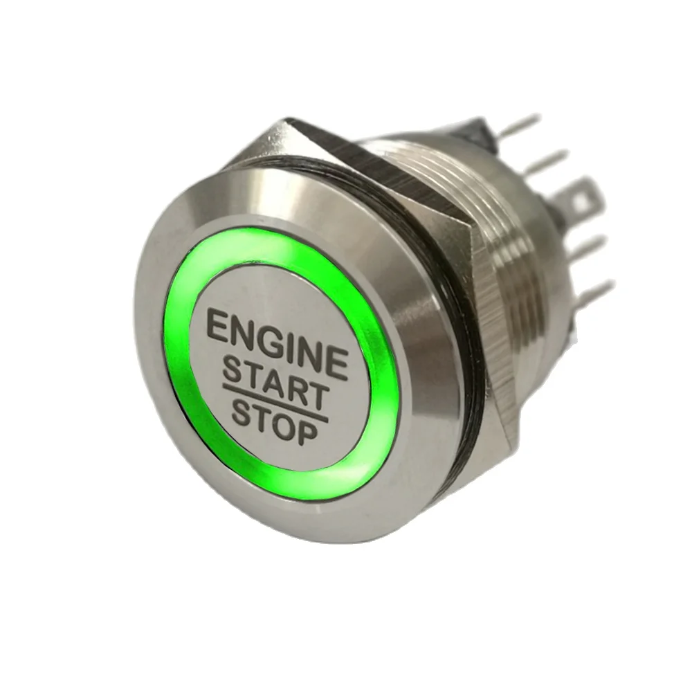 19mm 22mm 25mm 30mm Laser „START STOP” Przycisk rozruchu silnika ON OFF Pierścień Podświetlany chwilowy przełącznik przyciskowy + CE + RoHS