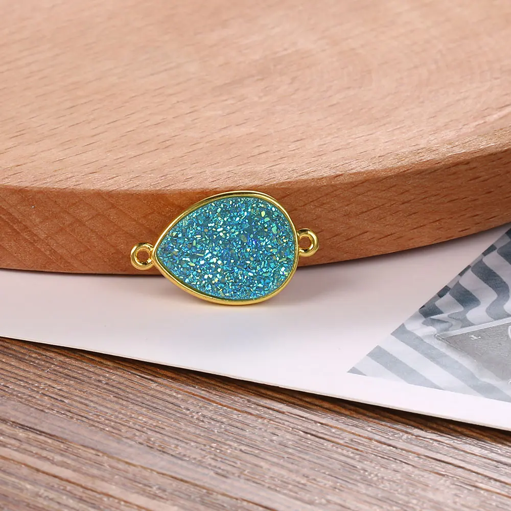 Pendentif goutte d'eau colorée, 10 pièces, 23mm x 14mm, en résine de cristal, connecteur Druzy, breloques pour la fabrication de bracelets faits à la main