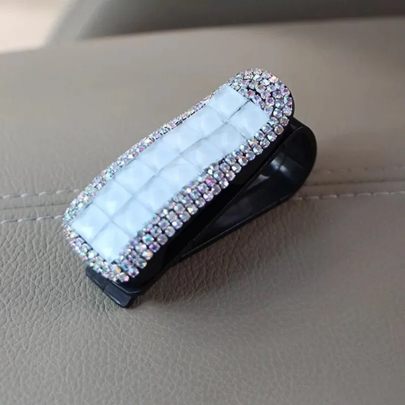 Auto Fastener Clip Crystal Rhinestone Flower Car Sun Visor Glasses Sunglasses Folder Ticket Receipt Card Clip Storage Holder