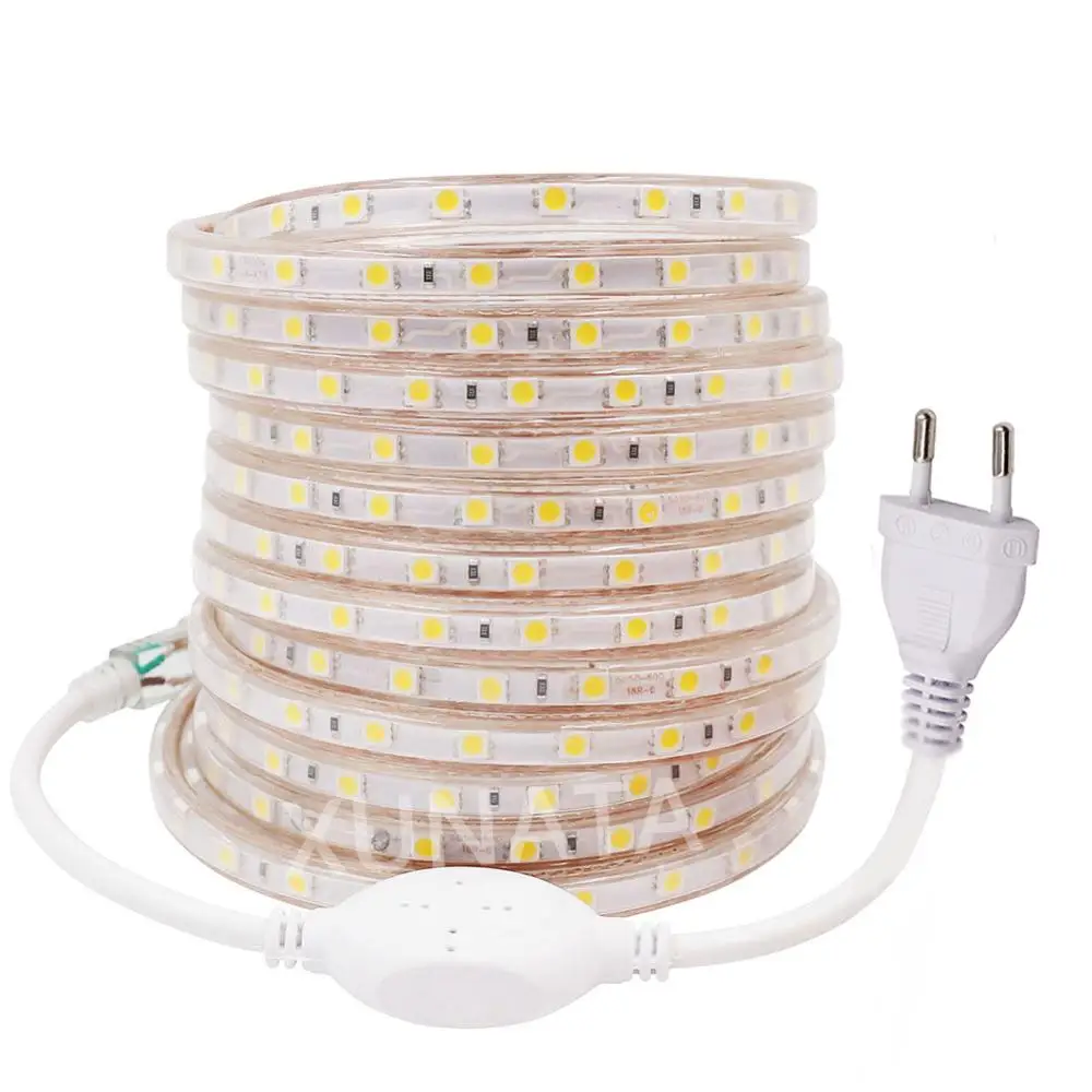 220V 110V LED Strip Diode Tape 5050 60Leds/Meter Flexible Led Tape Light Outdoor Waterproof Led Stripe Light kitchen Light EU/UK