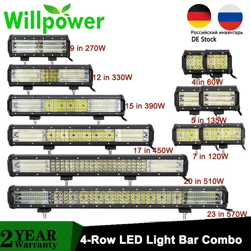 

4 5 7 9 12 15 17 20 23 inch LED Work Light Bar 4-Rows Driving Offroad LED Bar for Car Tractor Truck SUV ATV UTV Boat 12V 24V