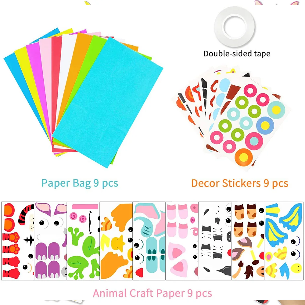 9Pcs Paper Hand Puppet Making Kit Creative Make Own Party Decor Perschool Kindergarten DIY Art Craft Favors Supplies for Kids