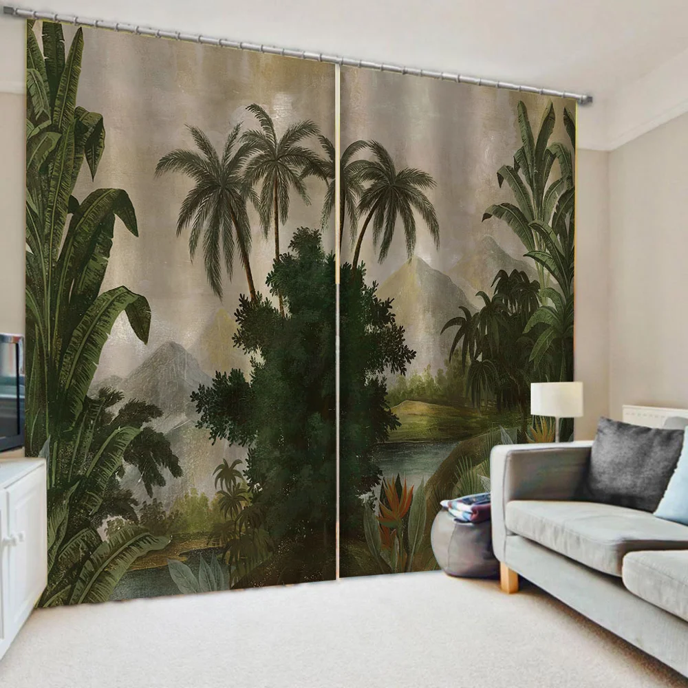 

Luxury Blackout 3D Window Curtains For Living Room Bedroom green beach curtains Decoration curtains
