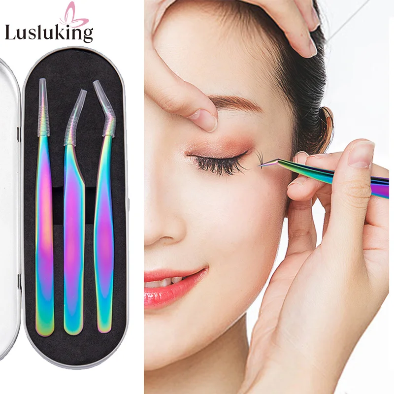 

Makeup Professional Eyelash Tweezers Curved Straight Tip Stainless Forceps Extensions Manicure Nail Art Tools Suit With Box