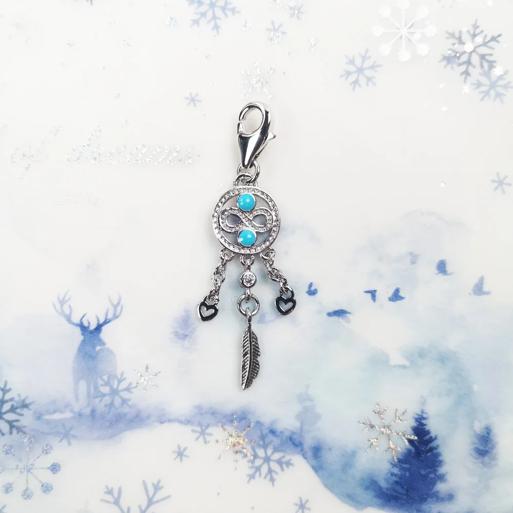 Crystal Heart Dreamcatcher Infinity Cross Mandala Flower Blue Feather Charm Pendant,2019 Jewelry Trendy 925 Sterling Silver Gift