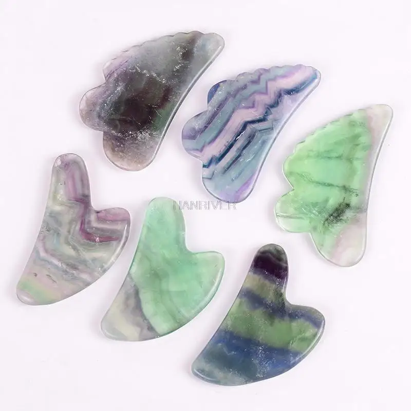 

Colored Fluorite Gouache Scraper Face Massager Natural Gua Sha Stone Facial Eye SPA Acupuncture Scraping Crystal Massage Tool