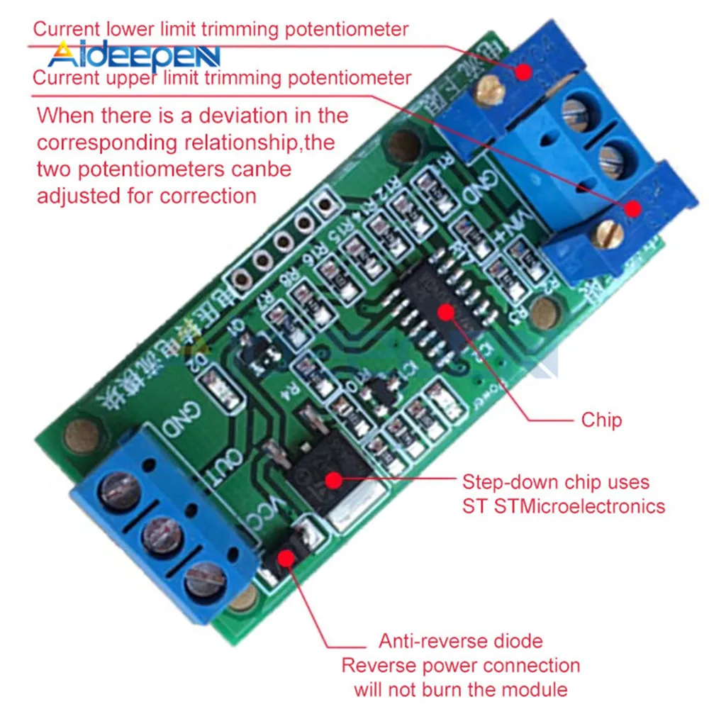 2.5V 3.3V 5V 10V 15V 24V to 4-20mA 0-20mA DC 12V-24V Voltage to Current Module Transmitter Linear Conversion Signal Converter