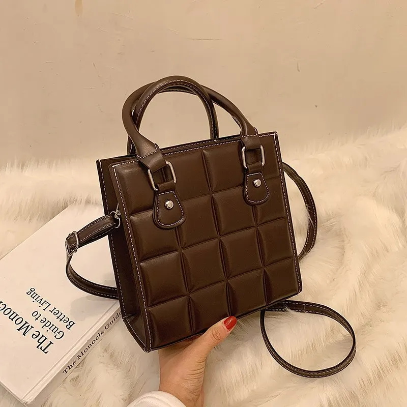 Fashion Plaid Square Women Handbag Pu Leather Shoulder Bag Designer Retro Large Capacity Crossbody Bag Casual Female Bag