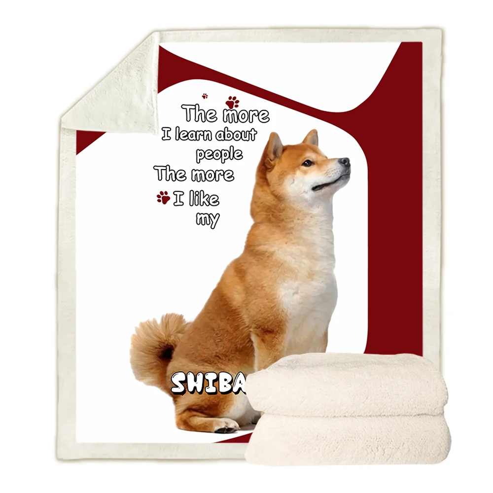 HXShiba Inu Throw Blankets 3D Graphic The More I Learn About People The More I Like My Shiba Inu Double Layer Blanket