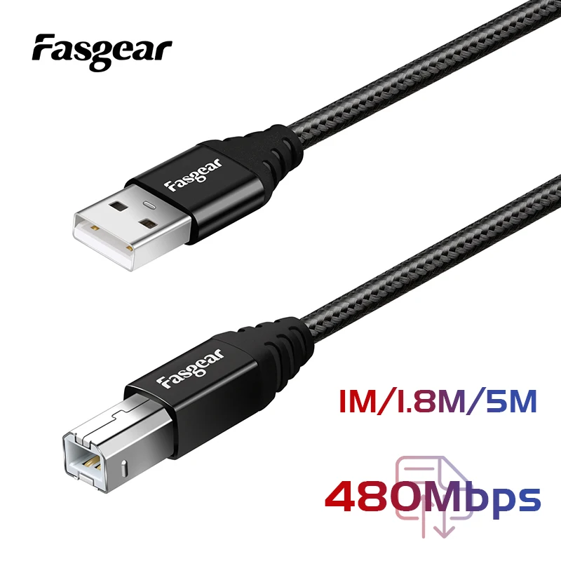 

Fasgear USB 2.0 Printer Cable Type A to B Male USB Cable for Canon Epson HP Label Printer 5M 1.8M 1M Scanner Cord USB Printer