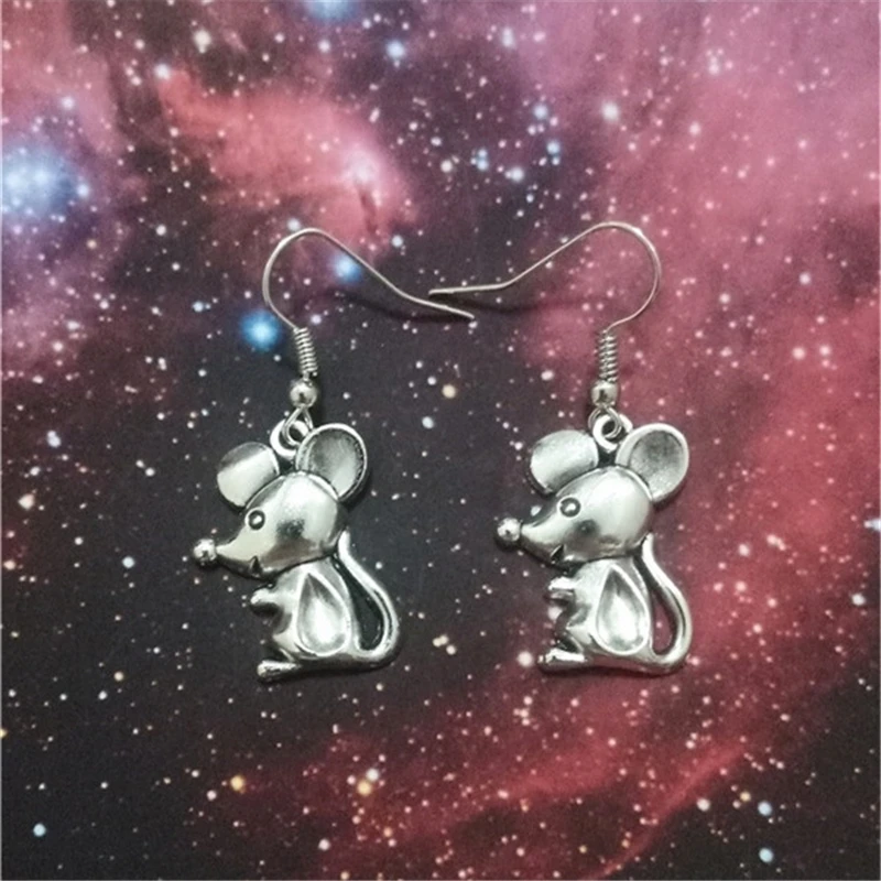 Handmade Antique Silver Color Mouse Drop Earring Cartoon Mouse Earrings for Her