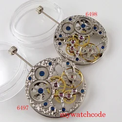 17 Jewels Mechanical Hand Winding Manual 6497 6498 Watch Movement Full Skeleton Stainless Steel Wristwatch Replacement