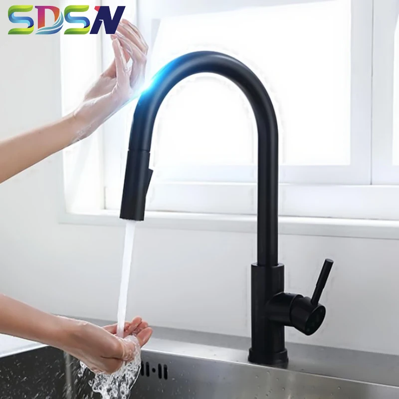 

Touch Kitchen Faucets SDSN Black Pull Out Kitchen Mixer Tap Smart Touch Control Kitchen Faucet Pull Down Sensor Kitchen Faucets