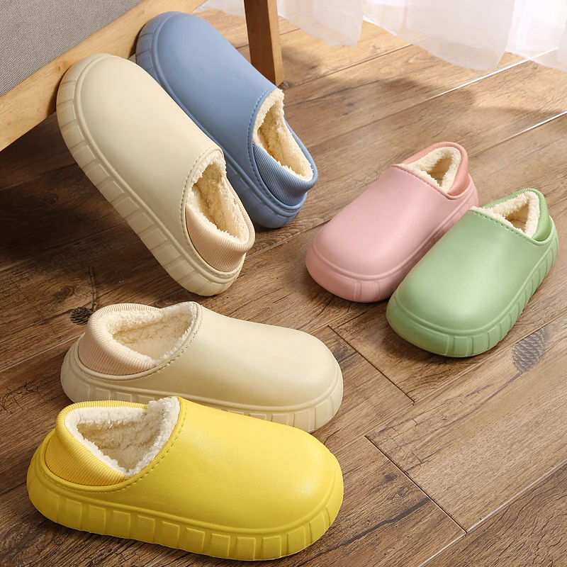 New Winter Slippers Warm Men Shoes Waterproof Women Couples Non-Slip Plush Cotton Indoor Outdoor Cozy Home Autumn