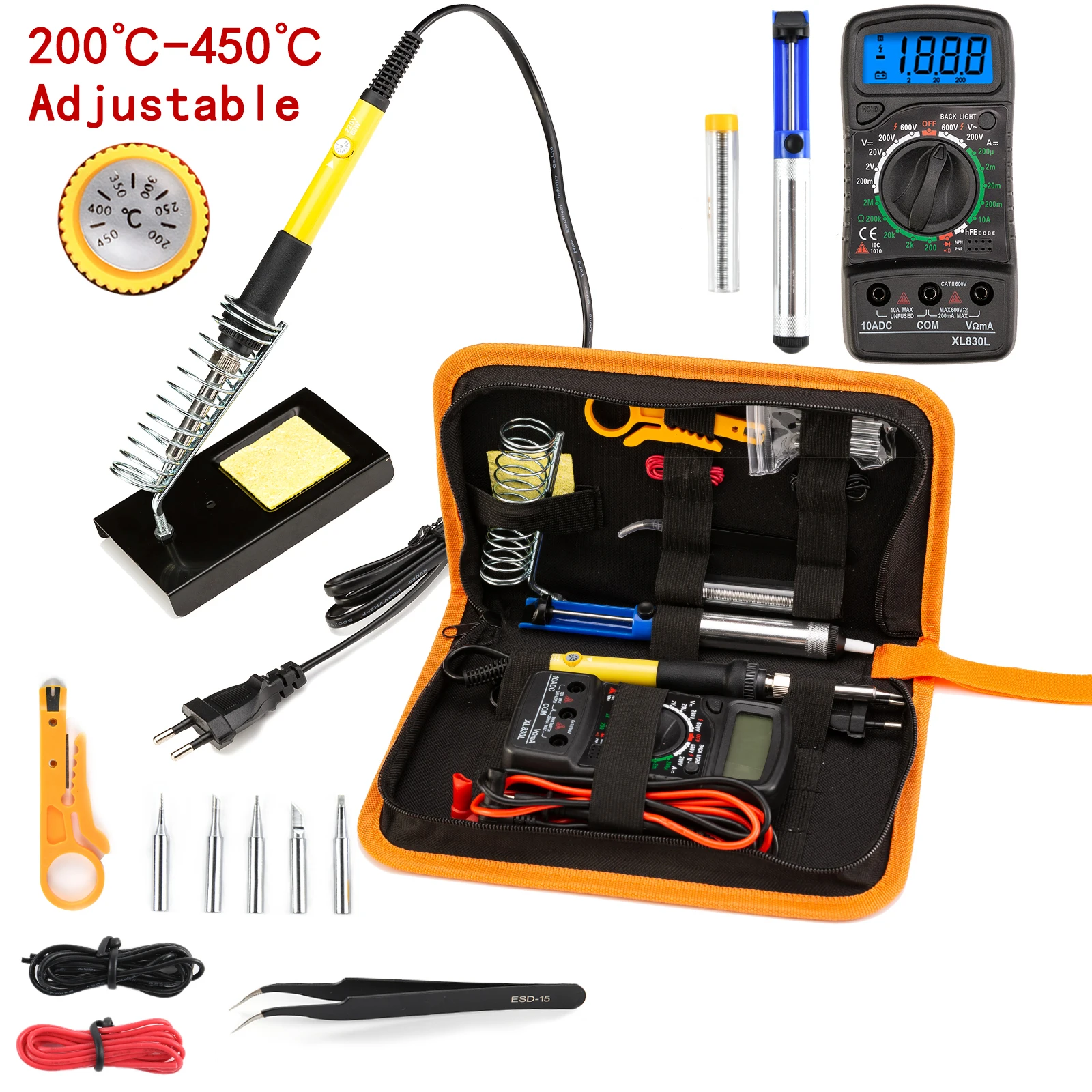 CAUTIN Soldering iron with Digital multimeter kit Adjustable Temperature Auto Ranging AC/DC tester multimetro Welding Tool Kits