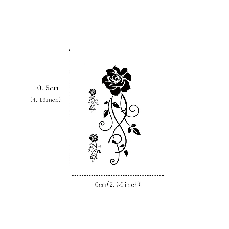 2Sheets Waterproof Temporary Tattoo Sticker Flower Rose Flash Tattoos Black Henna Body Art Arm Fake Tatoo Women Men