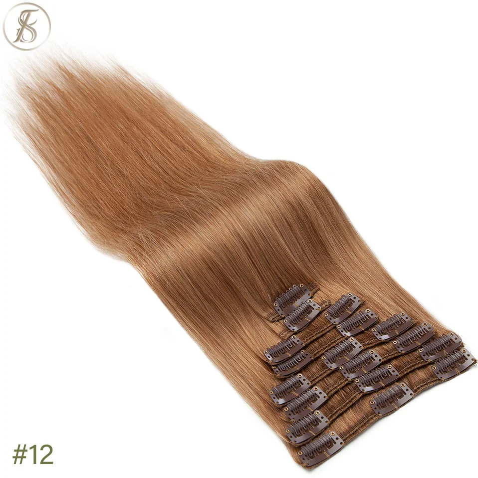 TESS 50-80g Natürliche Haar Extensions Clip In Menschliches Haar Extensions Gerade 8 teile/satz Vollen Kopf Dünne Highlight haar Clip Haarteil – Detail 12