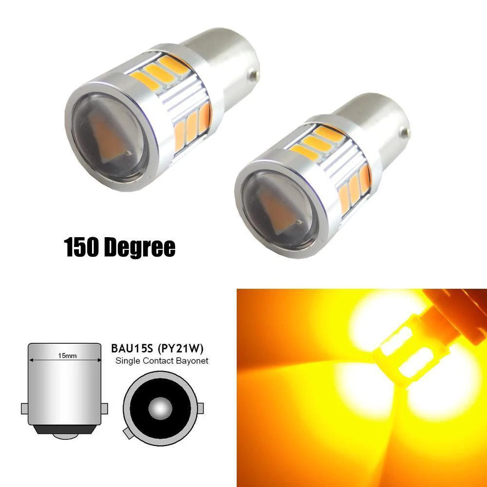 

2pcs Led Lights Error Free Amber Yellow 18-SMD BAU15S 7507 Tuning LED Bulbs For Turn Signal Light Exterior Parts Car Accessories